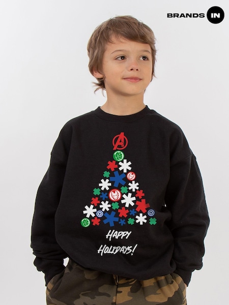 Brands In Black Boys Marvel Avengers Christmas Tree Sweatshirt (AV4410) | £25