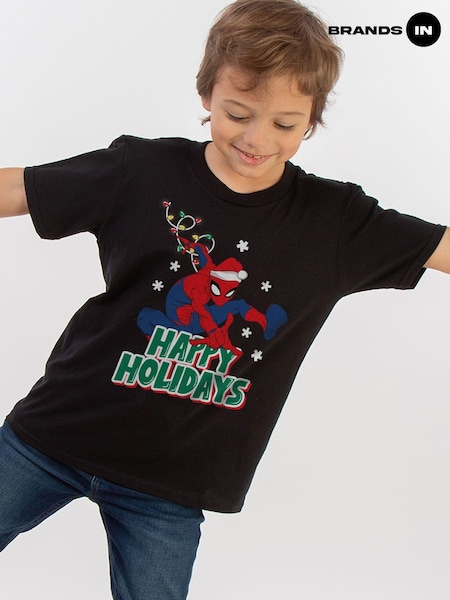 Brands In Black Boys Marvel Avengers Christmas 100% Cotton T-Shirt (AV4413) | £20