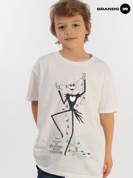 Brands In White Boys Disney The Nightmare Before Christmas Lights 100% Cotton T-Shirt (AV4415) | £20