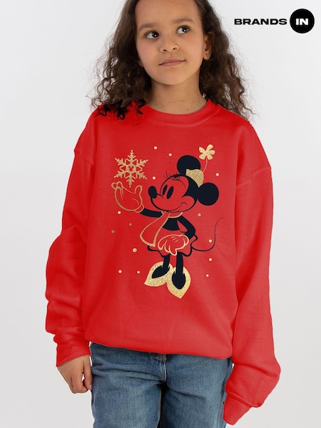 Brands In Red Disney Minnie Mouse Snow Fall Girls Christmas Sweatshirt (AV4417) | £25