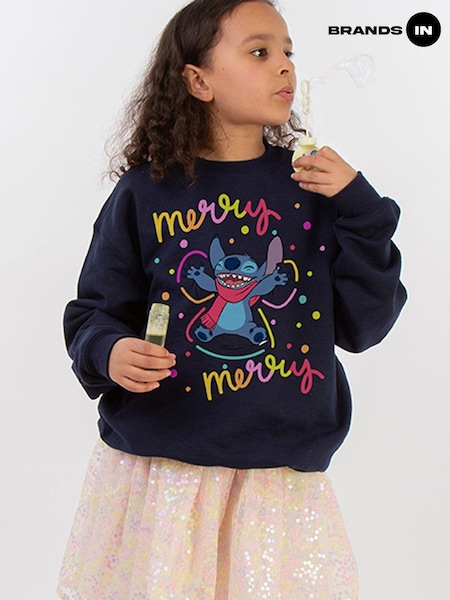 Brands In Blue Disney Lilo & Stitch Merry Christmas Rainbow Girls Sweatshirt (AV4419) | £25