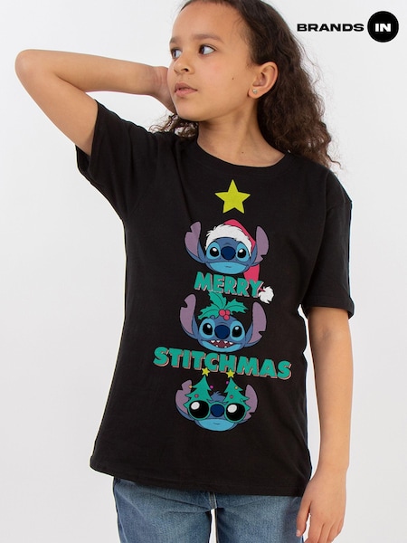 Brands In Black Girls Disney Lilo & Stitch Angel Merry Christmas Stitchmas 100% Cotton T-Shirt (AV4421) | £20