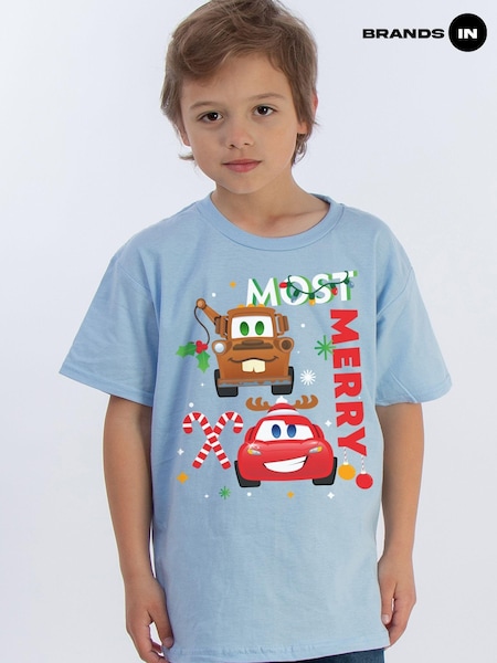 Brands In Blue Disney Cars Christmas Most Merry Boys Baby 100% Cotton T-Shirt (AV4430) | £20