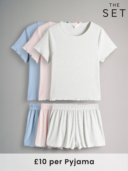 The Set Grey Marl/Pink/Blue 3 Pack Ribbed Pyjamas (AV4444) | £30