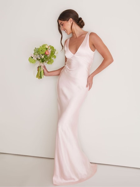 Six Stories Pale Pink Twist Back Satin Bridesmaid Dress (AV4463) | £129