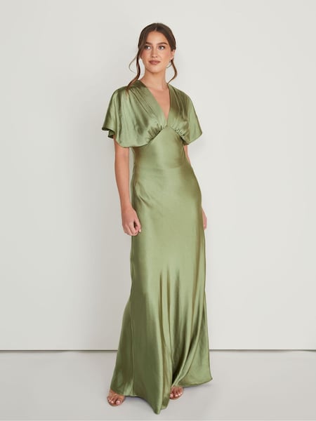 Six Stories Green Plunge Batwing Satin Flower Girl Dress (AV4464) | £129