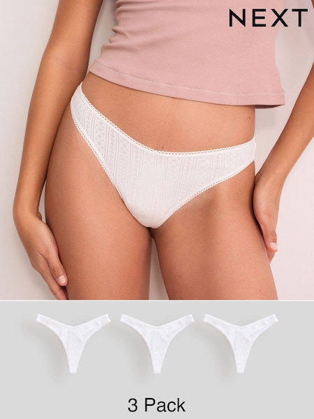 White Thong Pointelle Knickers 3 Pack (AV4544) | £15