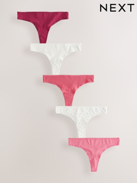 Berry Pink Thong Rich Knickers 5 Pack (AV4545) | £8