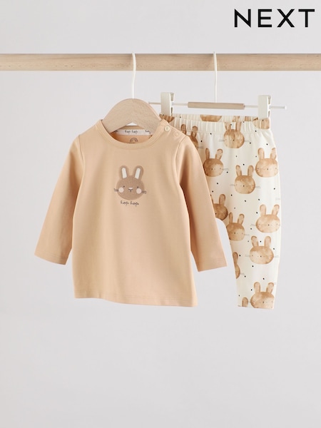 Neutral Bunny Baby T-Shirt and Leggings 2 Piece Set (0mths-2yrs) (AV4591) | £11 - £13