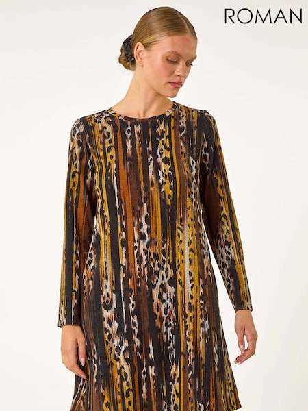 Roman Brown Animal Print Shift Midi Dress (AV4701) | £42