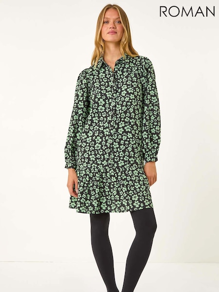 Roman Green Ditsy Floral Button Detail Shirt Dress (AV4706) | £42