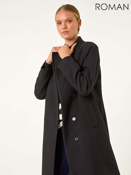 Roman Black Tailored Funnel Neck Coat (AV4716) | £85