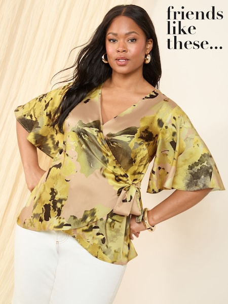 Friends Like These Yellow Curve Printed Wrap Top (AV4764) | £38