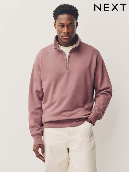 Berry Pink Jersey Cotton Rich Quarter Zip Sweatshirt (AV4814) | £32