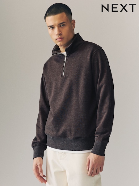 Brown Marl Jersey Cotton Rich Quarter Zip Sweatshirt (AV4815) | £32