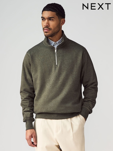 Khaki Green Marl Jersey Cotton Rich Quarter Zip Sweatshirt (AV4816) | £32