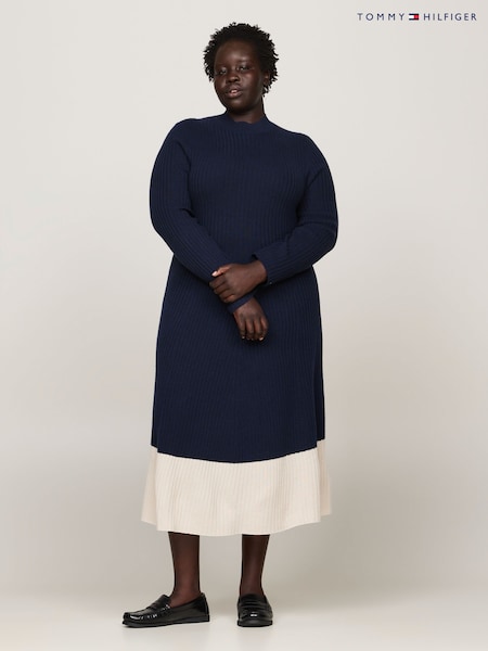 Tommy Hilfiger Blue Curve Slim Midi Jumper Dress with Cashmere (AV4854) | £230