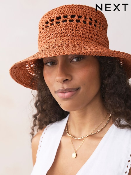 Rust Brown Crochet Bucket Hat (AV4860) | £16