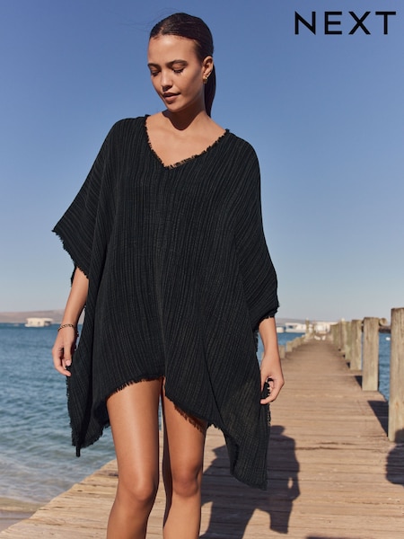 Black Double Cloth 100% Cotton Cover-Up (AV4869) | £32