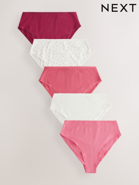 Berry Pink High Rise High Leg Cotton Rich Knickers 5 Pack (AV4875) | £12