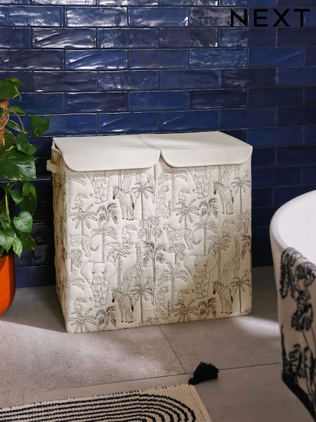 Cream Safari Embroidered Sorter Laundry Basket (AV4907) | £35