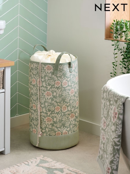 Sage Green Floral Print Laundry Bag Basket (AV4909) | £24