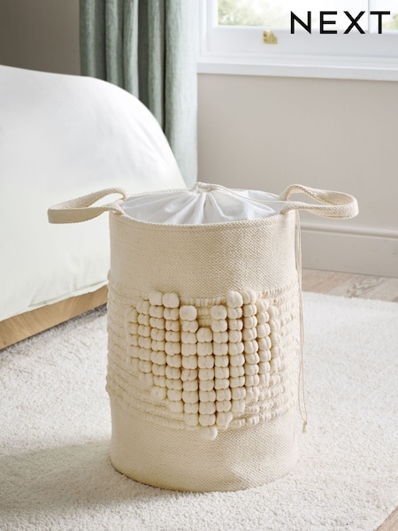 Cream Bobble Heart Laundry Bag Basket (AV4911) | £38
