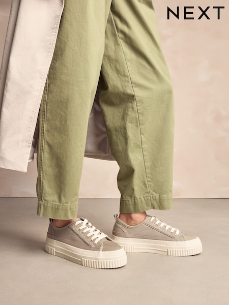 Taupe Forever Comfort® Canvas Chunky Baseball Lace Up Trainers (AV4933) | £34