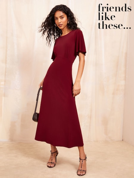 Friends Like These Burgundy Red ITY Flutter Short Sleeve Midi Dress (AV4971) | £23