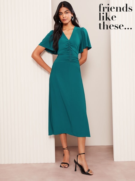Friends Like These Green Ruched Front ITY Midi Dress (AV4978) | £39