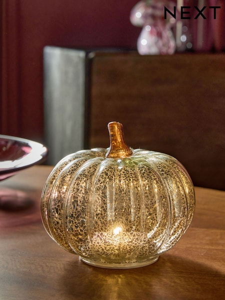 Silver Light Up Glass Pumpkin Decoration (AV4995) | £26