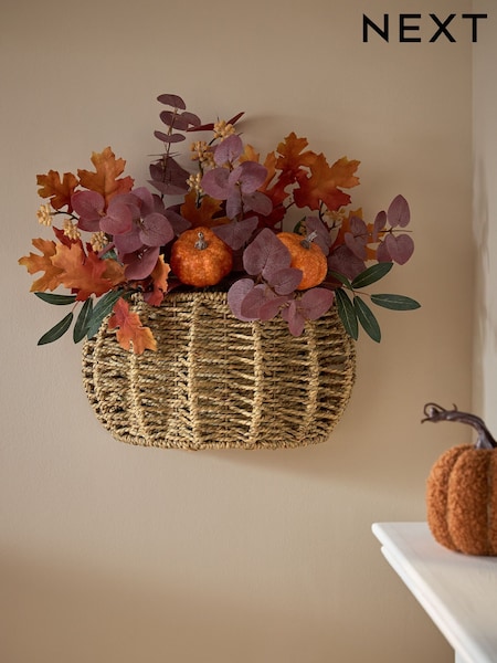Plum Purple Autumnal Pumpkin Door Basket Wreath (AV5002) | £40