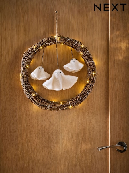Brown Light Up Halloween Ghost Wreath (AV5021) | £26