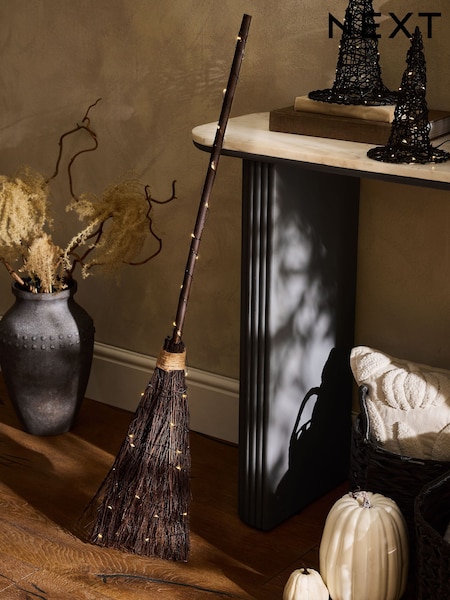 Brown Light Up Halloween Broom Decoration (AV5031) | £30