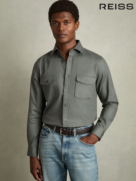 Reiss Sage Whisper Stretch-Cotton Twill Twin-Pocket Overshirt (AV5056) | £118