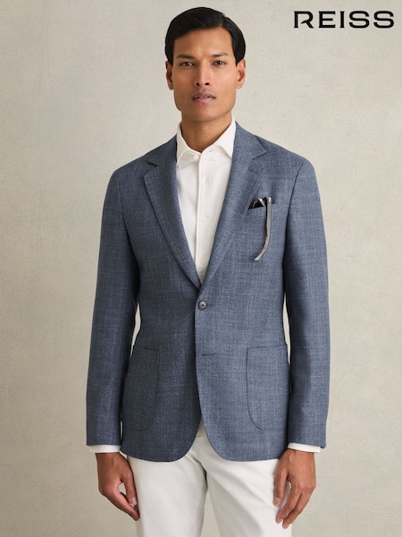 Reiss Blue Stack Slim-Fit Single-Breasted Wool-Blend Textured Blazer (AV5076) | £298