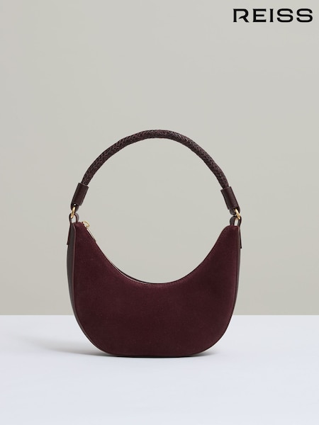 Reiss Oxblood Wallace Suede And Leather Half-Moon Shoulder Bag (AV5082) | £158