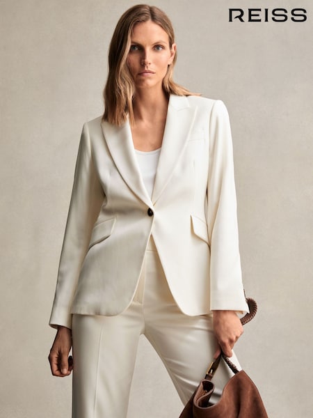 Reiss Cream Millie Petite Single-Breasted Peak-Lapel Tailored Blazer (AV5086) | £268