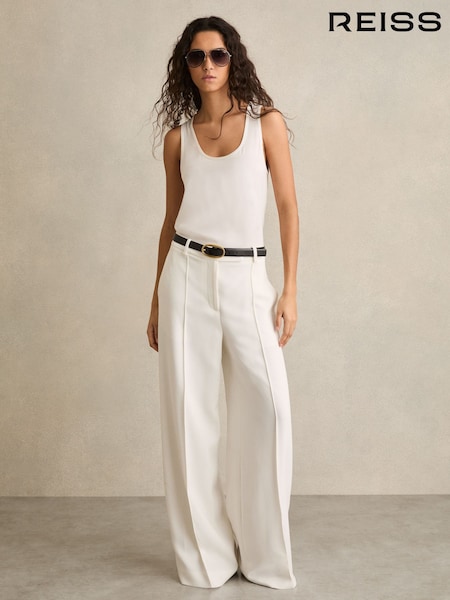 Reiss White Sierra Crepe Wide-Leg Tailored Trousers (AV5098) | £180