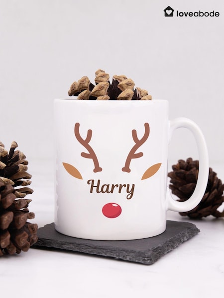 Personalised Reindeer Face Christmas Mug by Loveabode (AV5186) | £15