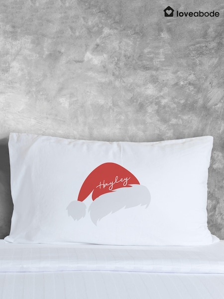 100% Cotton Personalised Santa Hat Christmas Pillowcase by Loveabode (AV5190) | £15