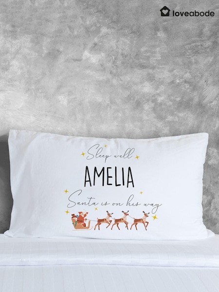100% Cotton Personalised Santa Sleigh Christmas Pillowcase by Loveabode (AV5196) | £15