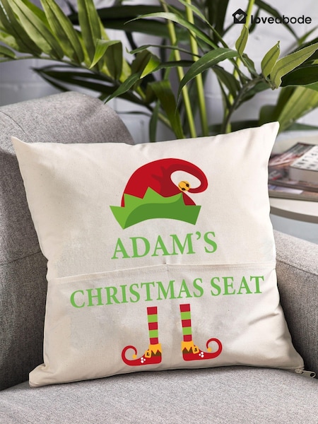 100% Cotton Personalised Elfs Christmas Pocket Cushion by Loveabode (AV5199) | £21