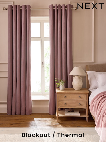 Pink Mauve Blackout/Thermal Cotton Eyelet Curtains (AV5299) | £40 - £105