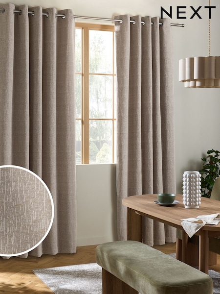 Natural Feather Heavyweight Chenille Eyelet Lined Curtains (AV5310) | £60 - £155