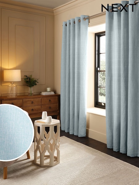 Blue Light Heavyweight Chenille Eyelet Lined Curtains (AV5311) | £60 - £155