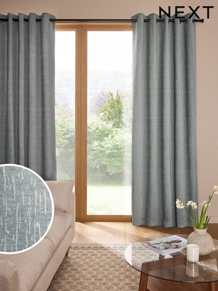 Grey Blue Heavyweight Chenille Eyelet Lined Curtains (AV5313) | £60 - £155