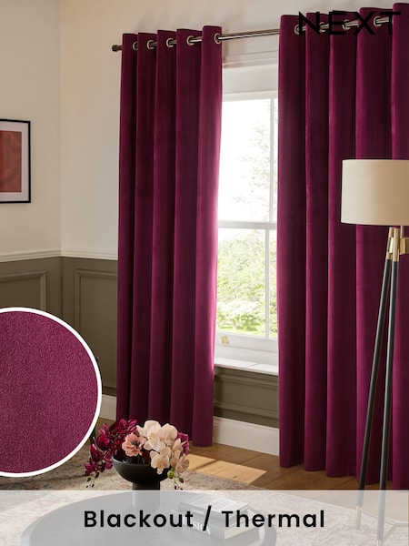 Pink Berry Matte Velvet Blackout/Thermal Curtains (AV5314) | £50 - £135