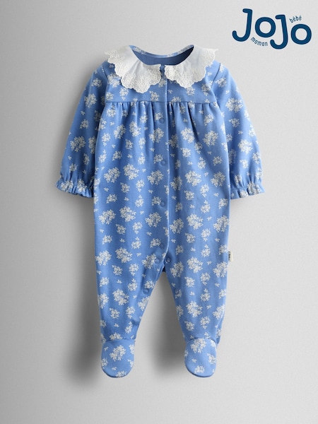 JoJo Maman Bébé Blue 100% Organic Cotton Ditsy Floral Sleepsuit (AV5348) | £20 - £21