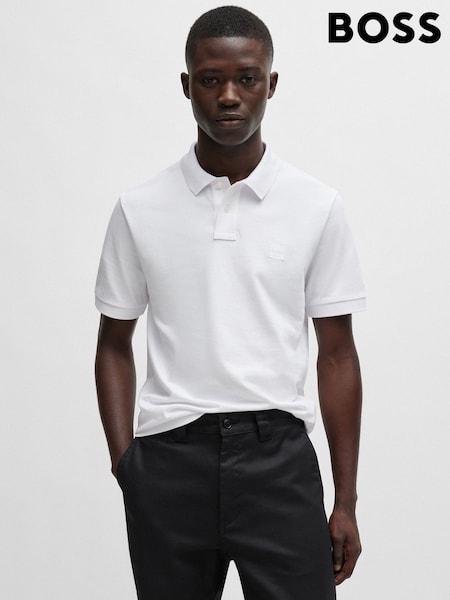 BOSS White Slim Fit Passenger Logo Patch Pique Polo Shirt (AV5431) | £79